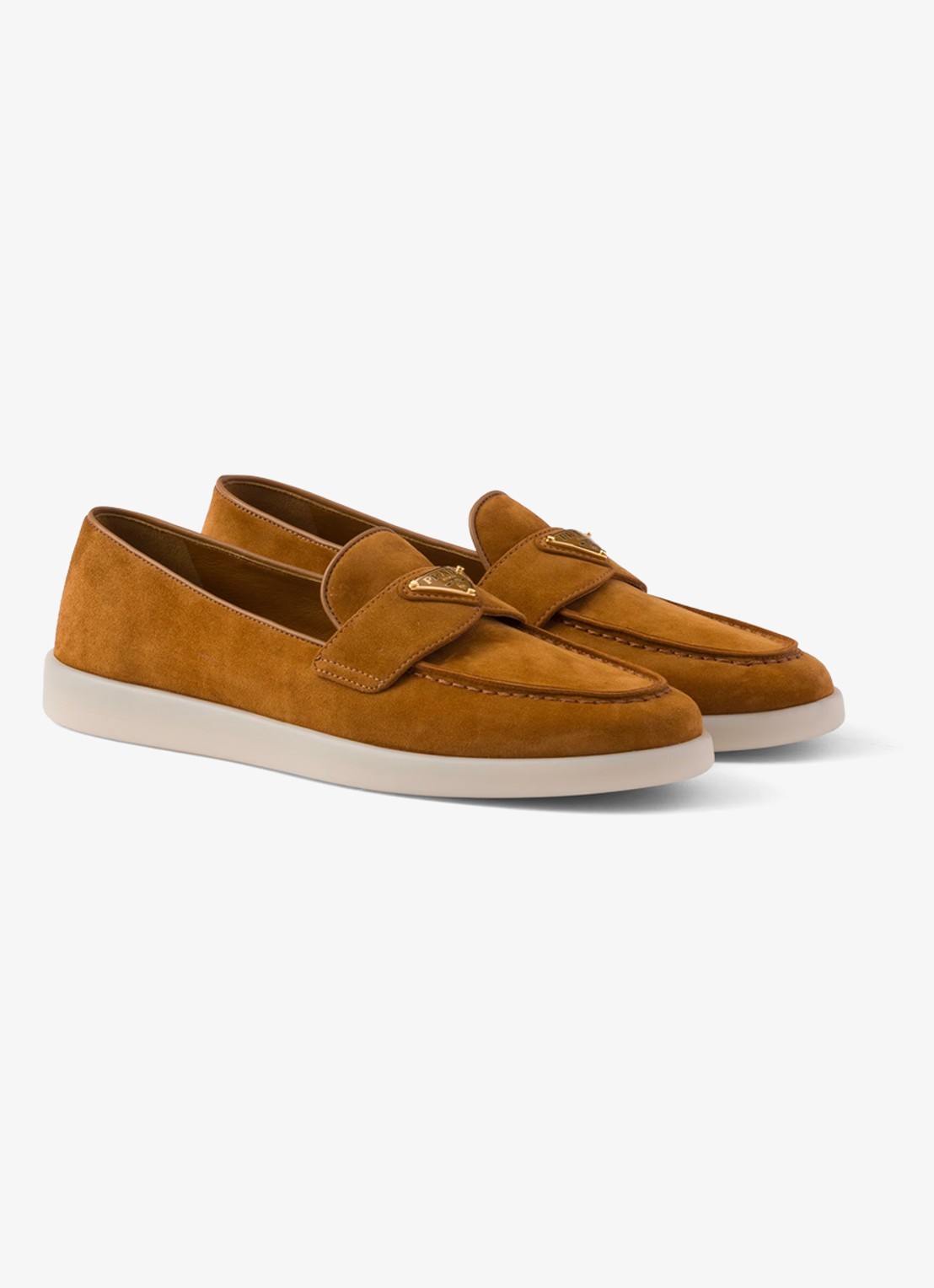Prada Loafer van suède met logo - voorkant camel