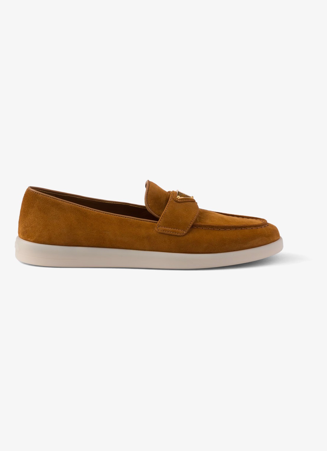 Prada Loafer van suède met logo - voorkant 2 camel
