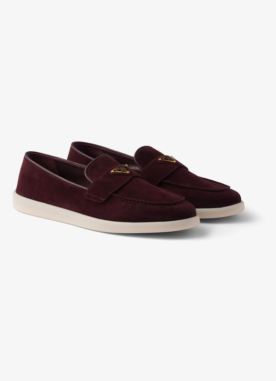 Prada Loafer van suède met logo - voorkant bordeauxrood