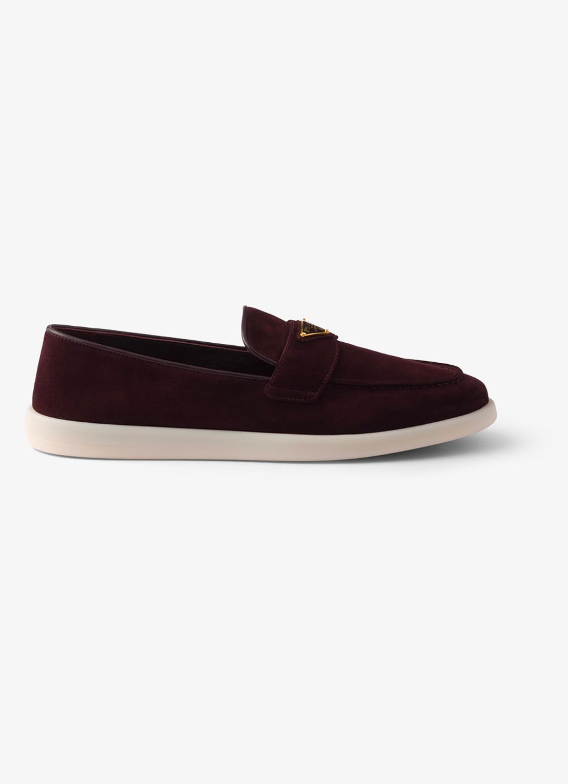Prada Loafer van suède met logo - voorkant 2 bordeauxrood