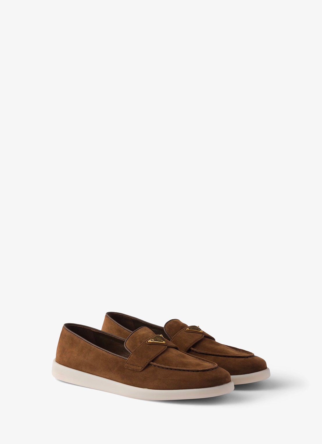Prada Loafer van suède met logo - voorkant 4 bruin