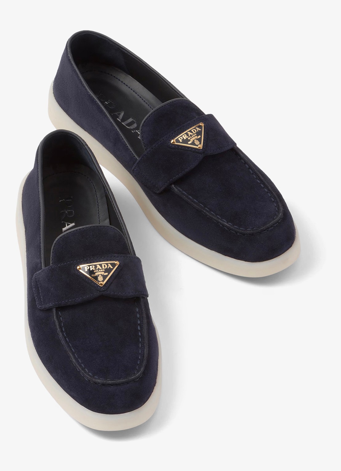 Prada Loafer van suède met logo - detail 3 donkerblauw