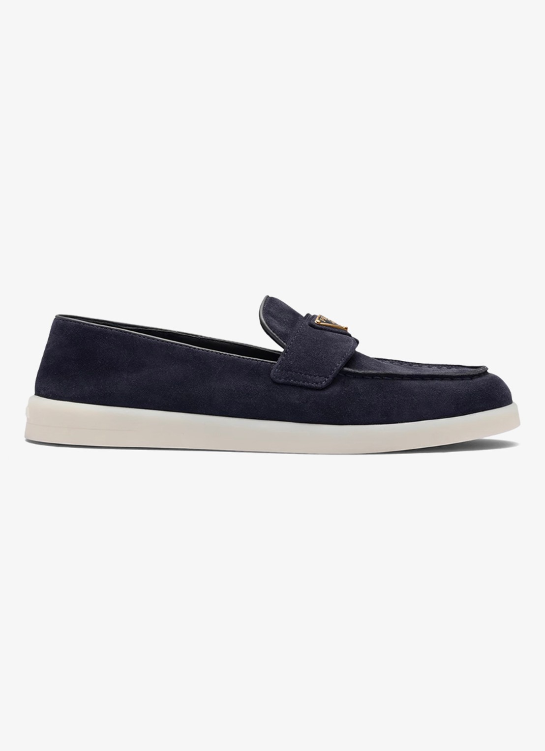 Prada Loafer van suède met logo - voorkant donkerblauw