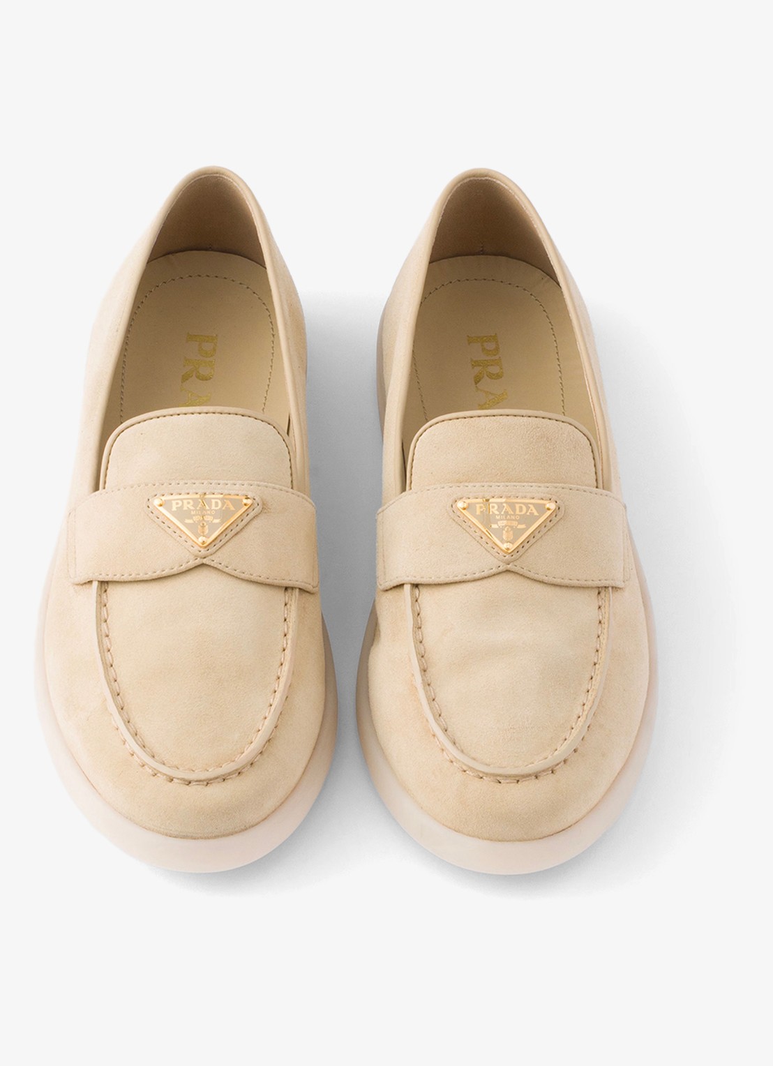 Prada Loafer van suède met logo - detail 3 beige