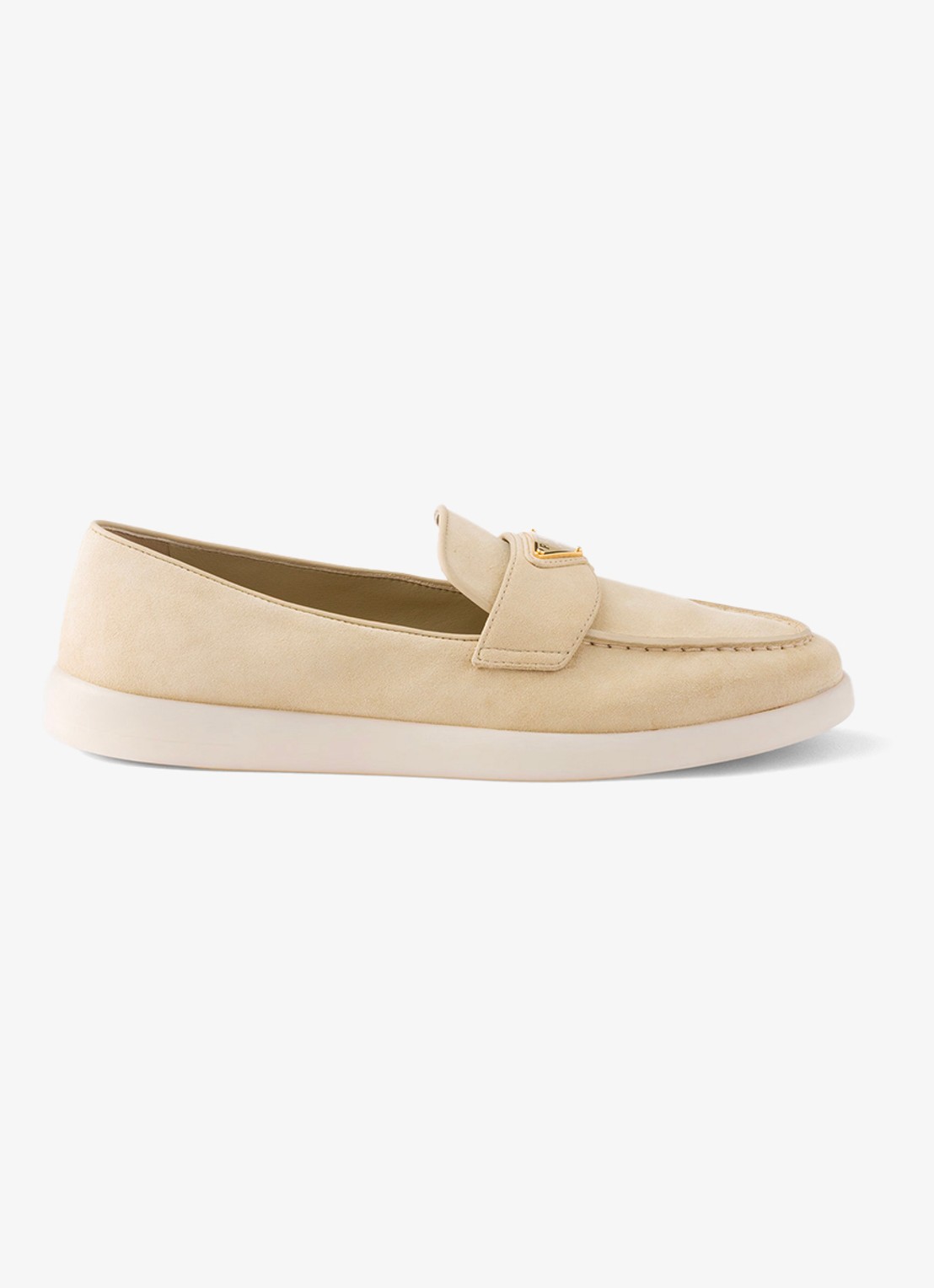 Prada Loafer van suède met logo - voorkant beige