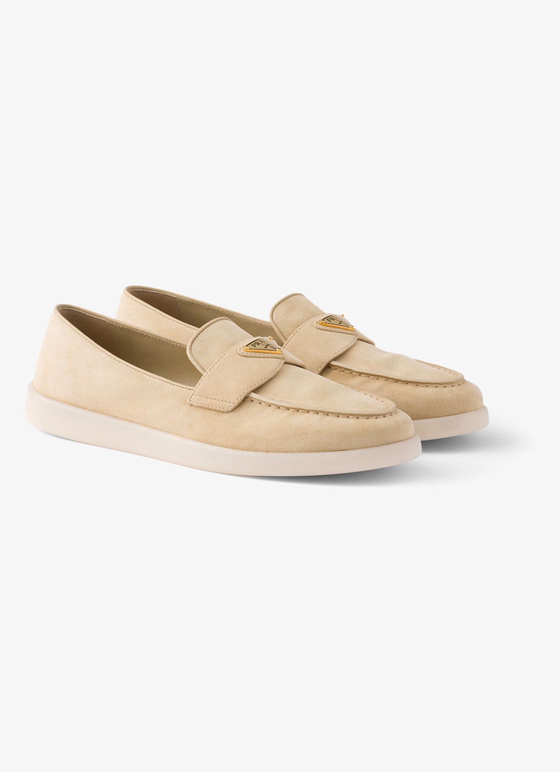 Prada Loafer van suède met logo - voorkant 2 beige