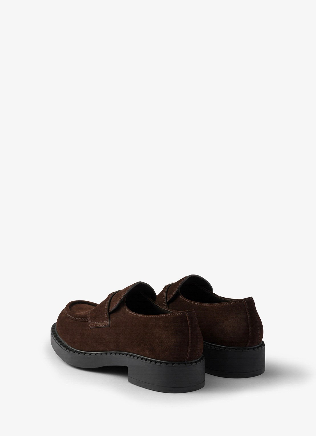 Prada Loafer van suède met logo - achterkant 6 donkerbruin