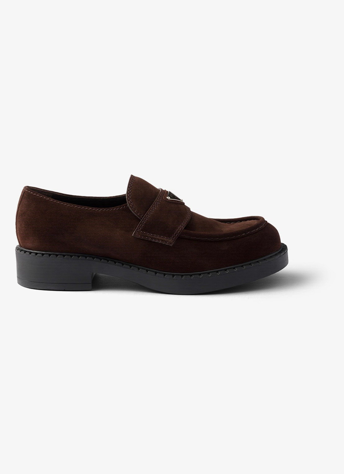 Prada Loafer van suède met logo - voorkant donkerbruin