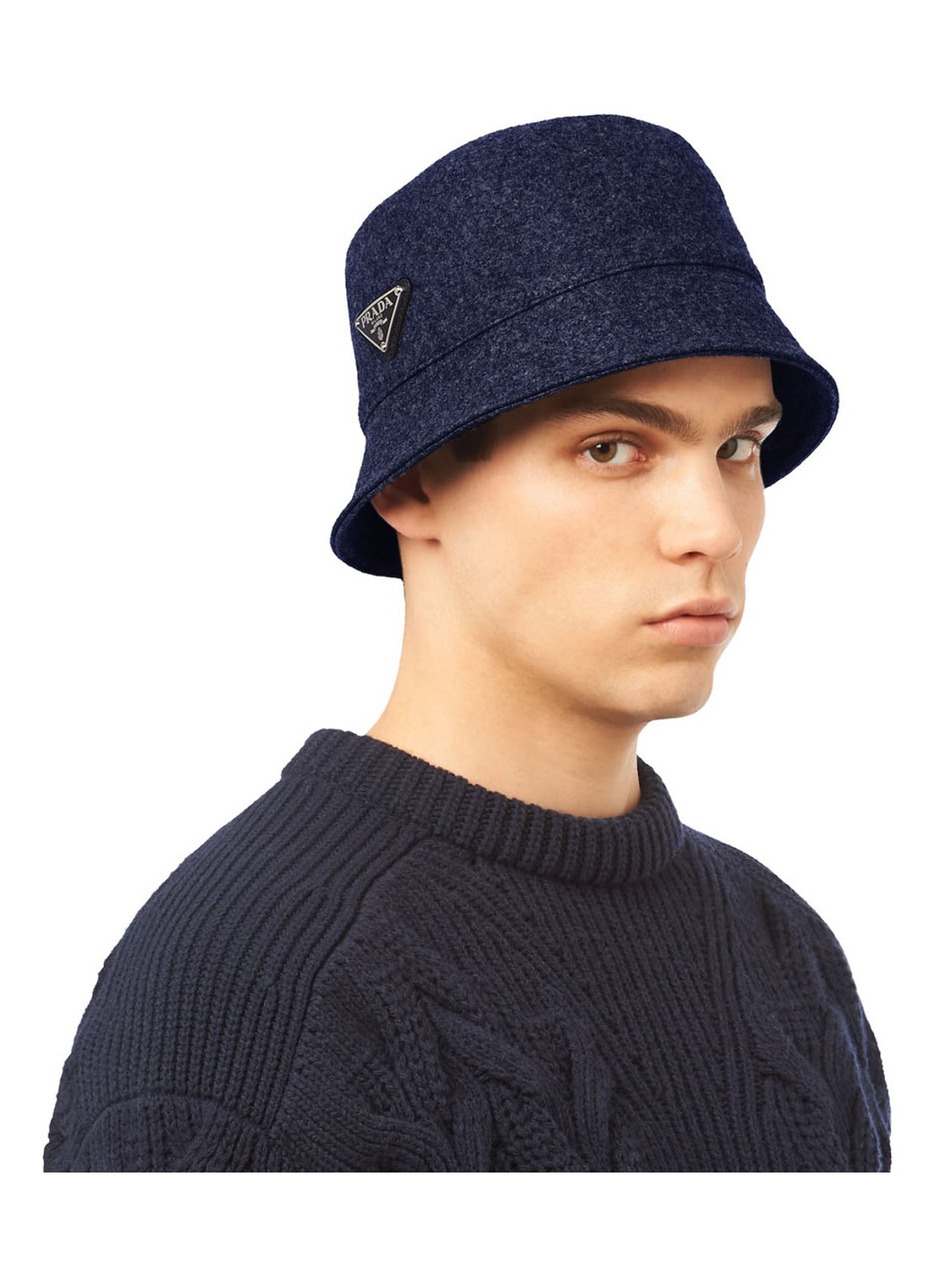 Prada Loden bucket hoed van wol - voorkant 3 donkerblauw