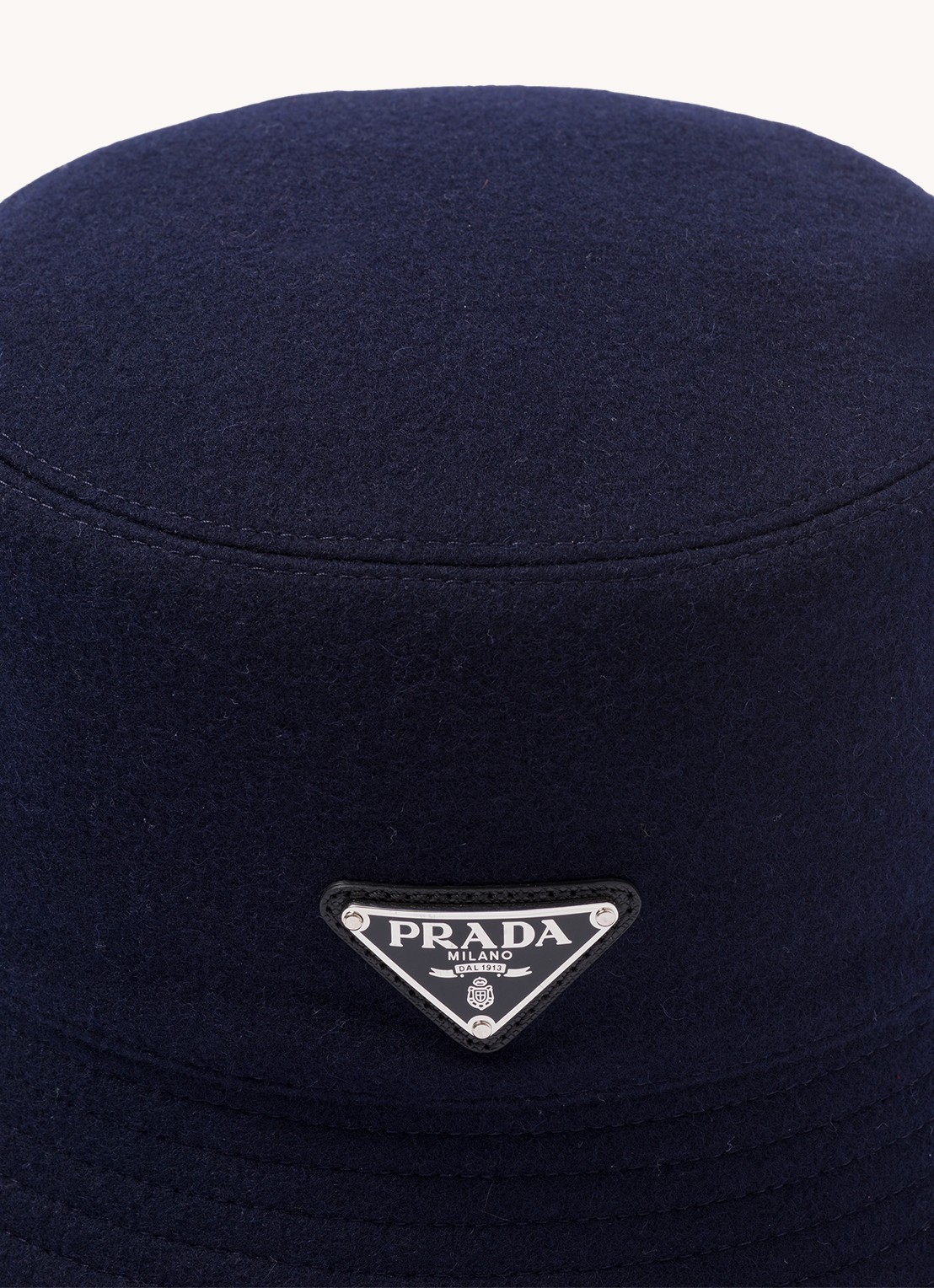 Prada Loden bucket hoed van wol - detail 6 donkerblauw