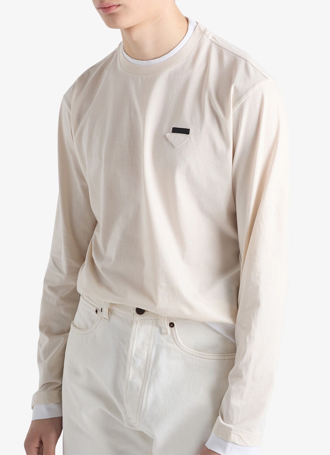 Prada Longsleeve met contrast - detail gebroken wit