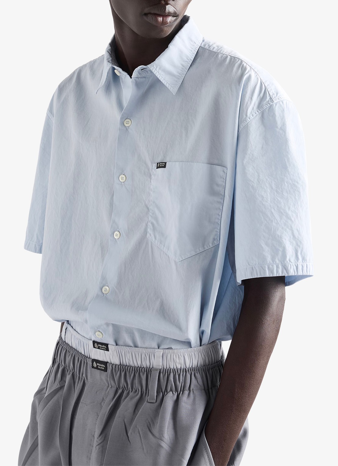 Prada Loose fit overhemd met borstzak - detail 4 lichtblauw