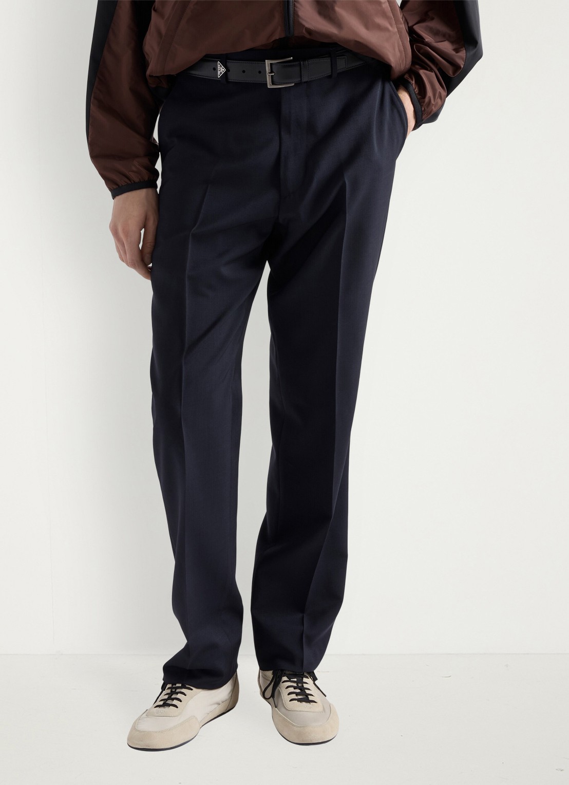 Prada Loose fit pantalon van scheerwol - detail donkerblauw