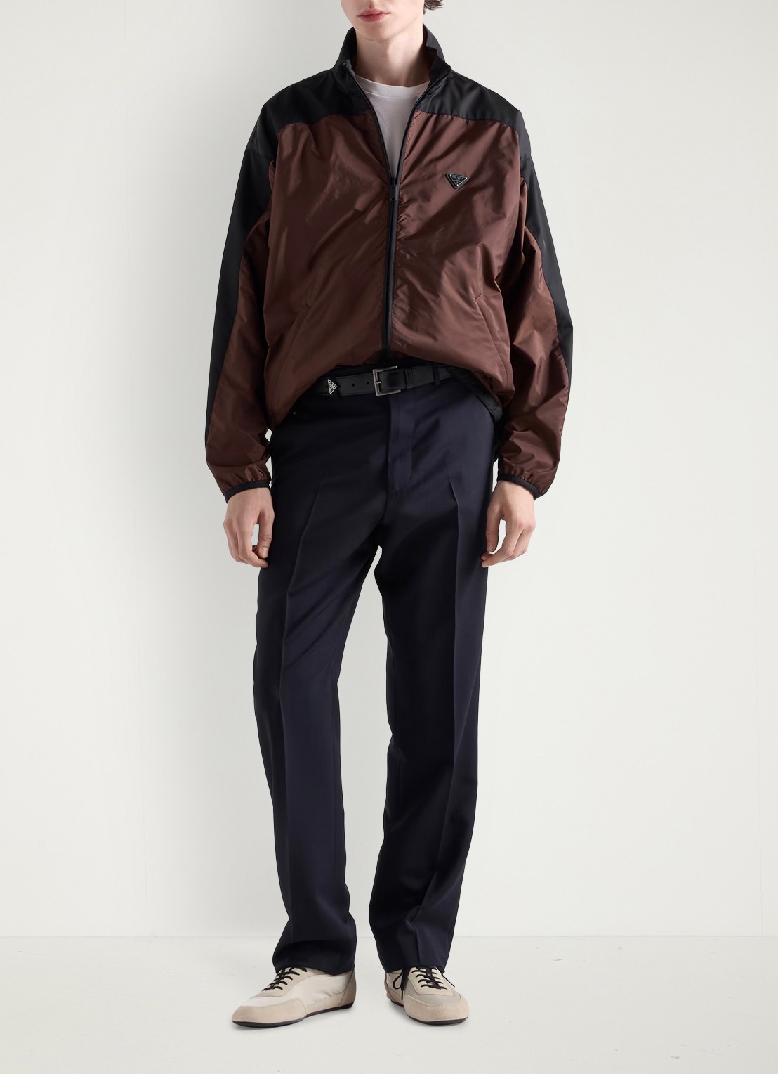 Prada Loose fit pantalon van scheerwol - voorkant 5 donkerblauw