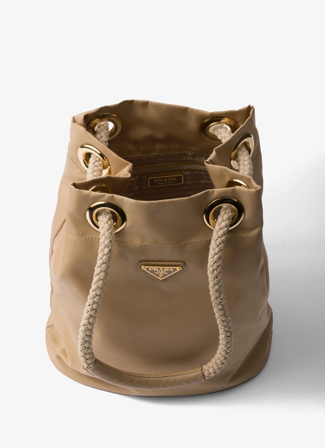 Prada Mariner Re-Nylon Small schoudertas met logo - detail beige