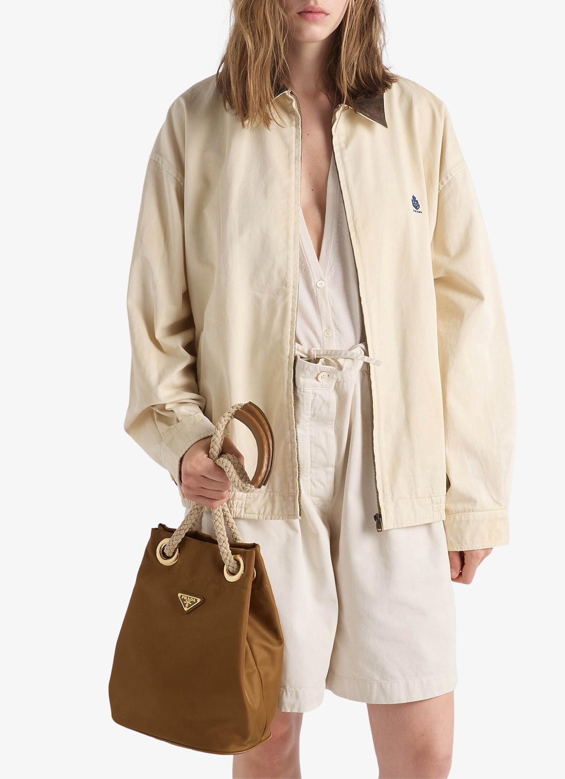 Prada Mariner Re-Nylon Small schoudertas met logo - detail 3 camel