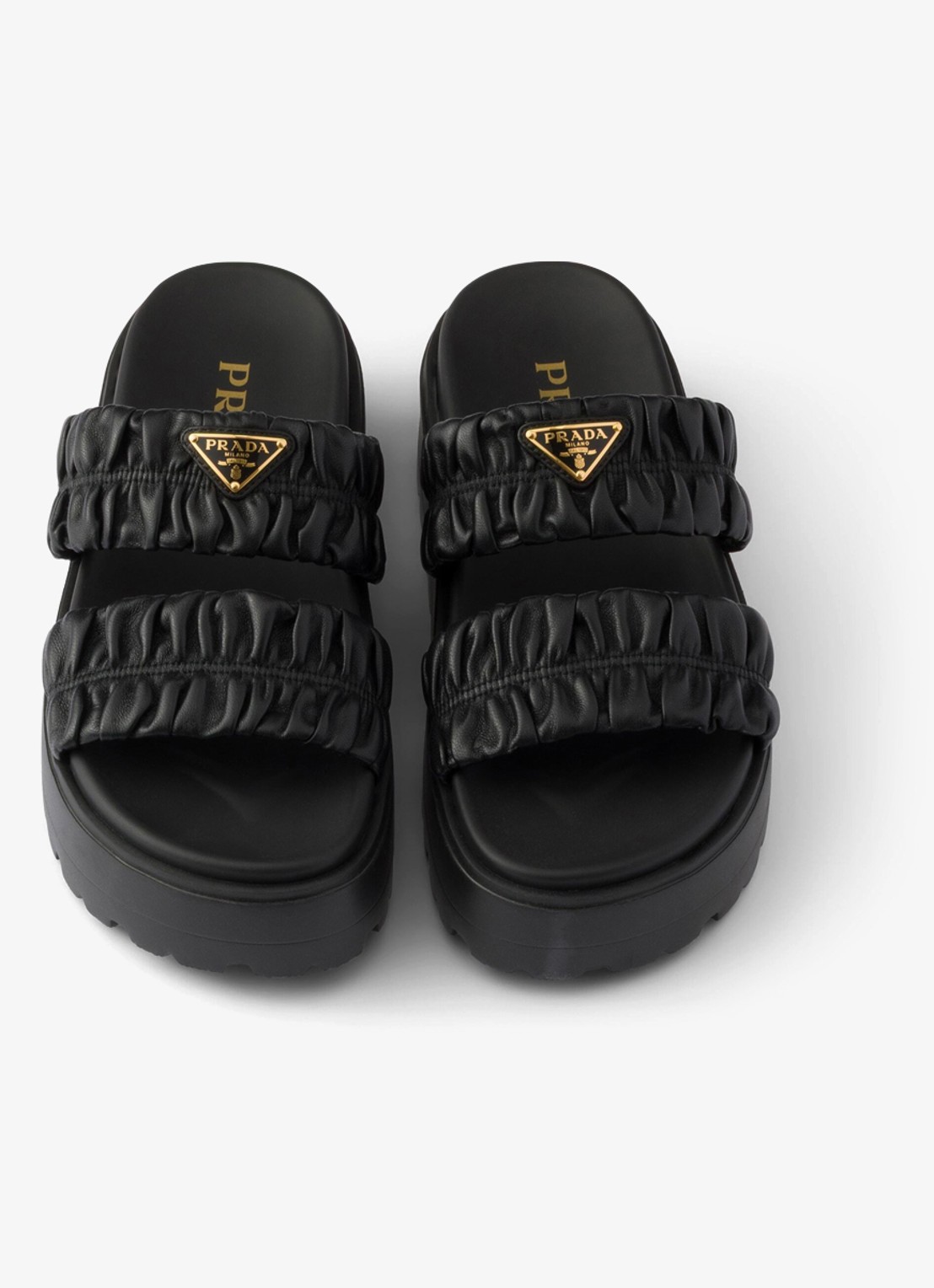 Prada Matelassé slipper van lamsleer - detail zwart