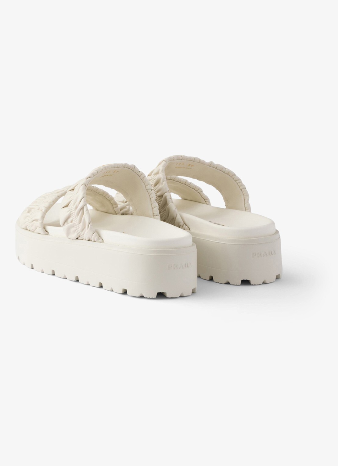 Prada Matelassé slipper van lamsleer - achterkant gebroken wit