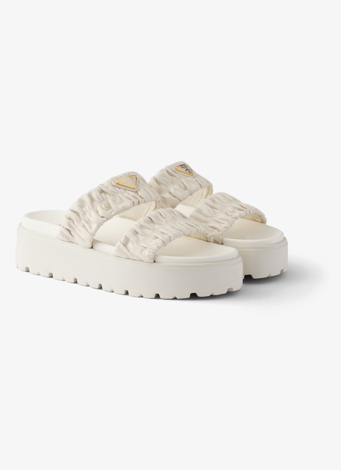 Prada Matelassé slipper van lamsleer - voorkant 3 gebroken wit
