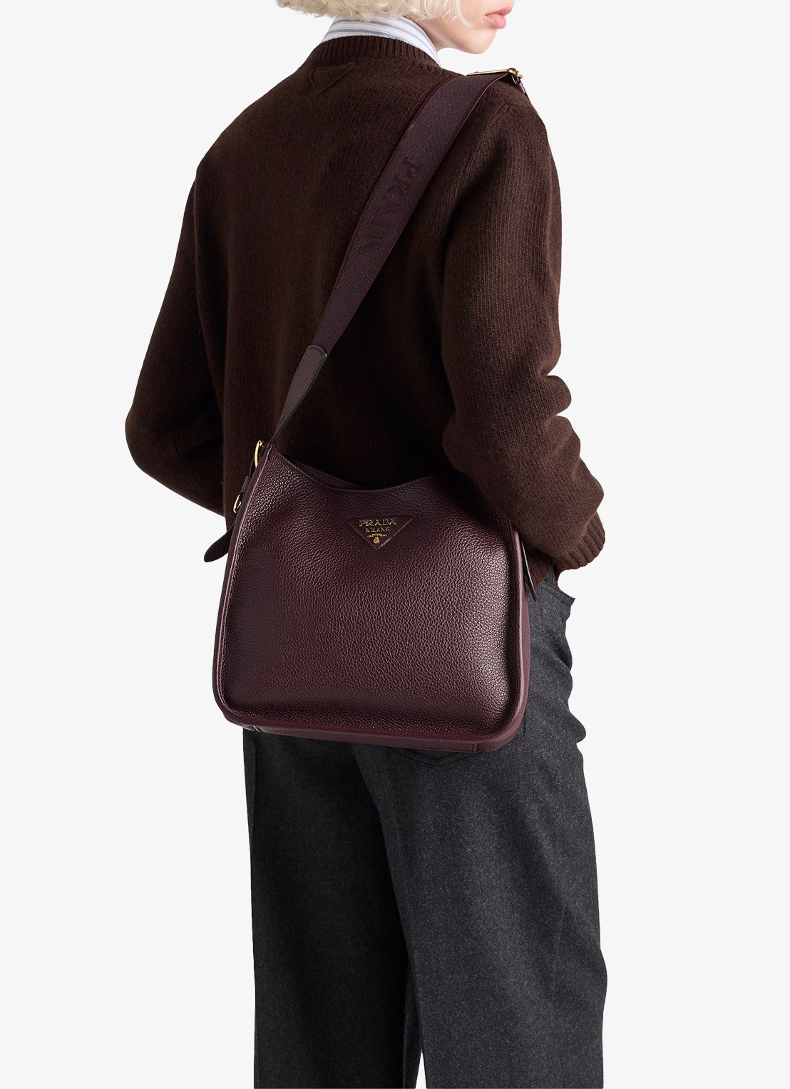 Prada Medium schoudertas van kalfsleer - voorkant 3 bordeauxrood