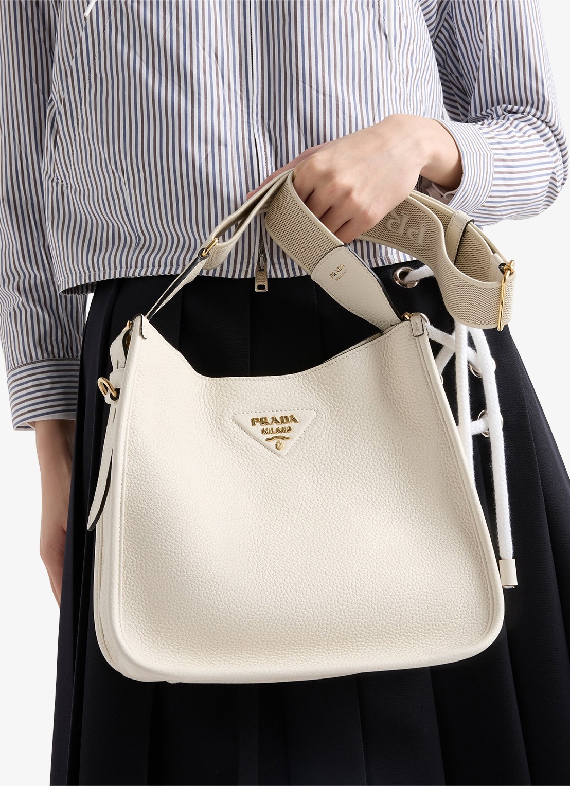 Prada Medium schoudertas van kalfsleer - detail 5 wit