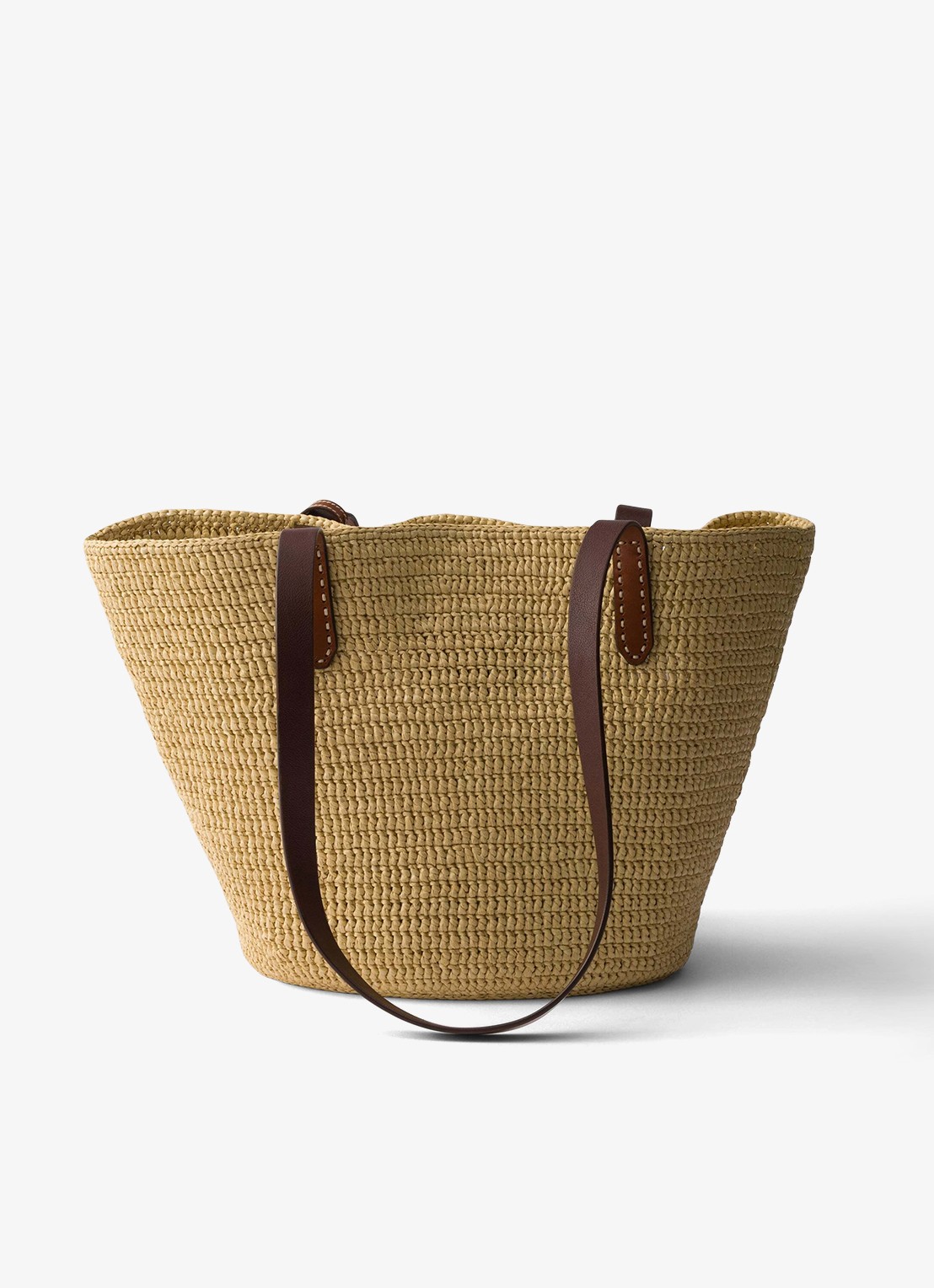 Prada Medium shopper van crochet met leren details en logo - achterkant beige
