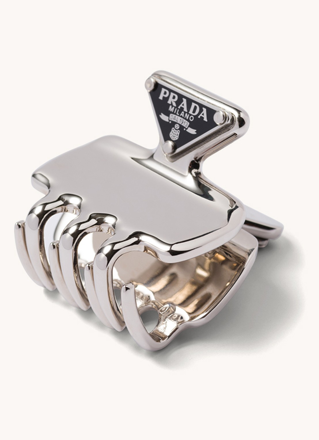 Prada Metal haarclip met logo - achterkant lichtgrijs