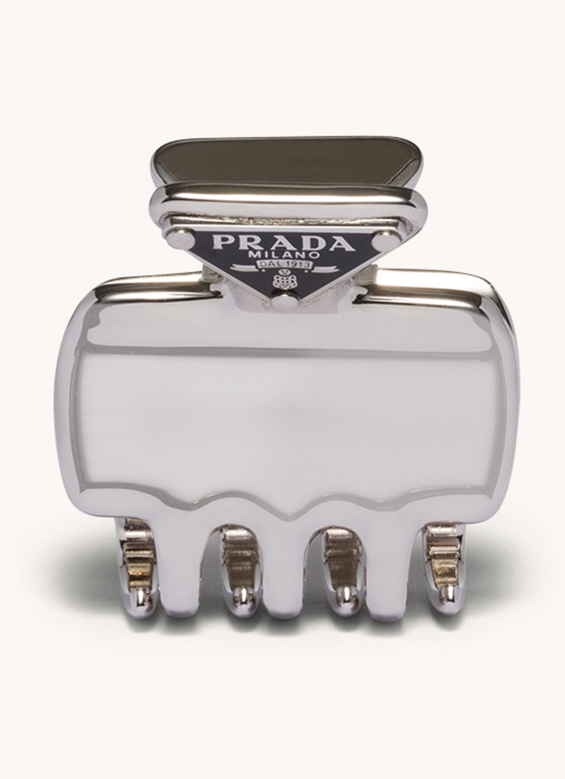 Prada Metal haarclip met logo - voorkant 2 lichtgrijs