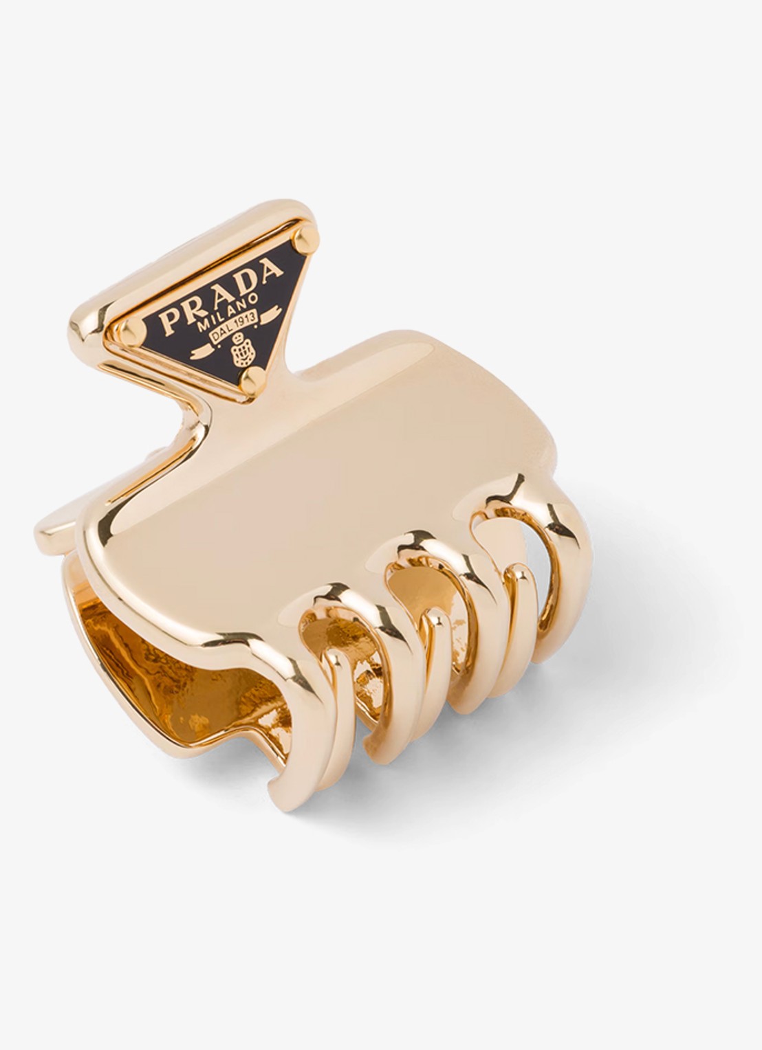 Prada Metal haarclip met logo - voorkant goud