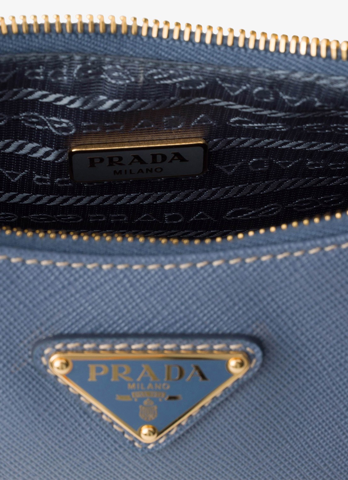 Prada Mini-Bag schoudertas van leer - detail 5 staalblauw