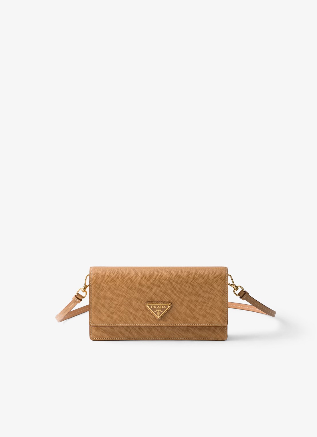 Prada Mini clutch van leer met afneembare schouderriem - voorkant 3 camel