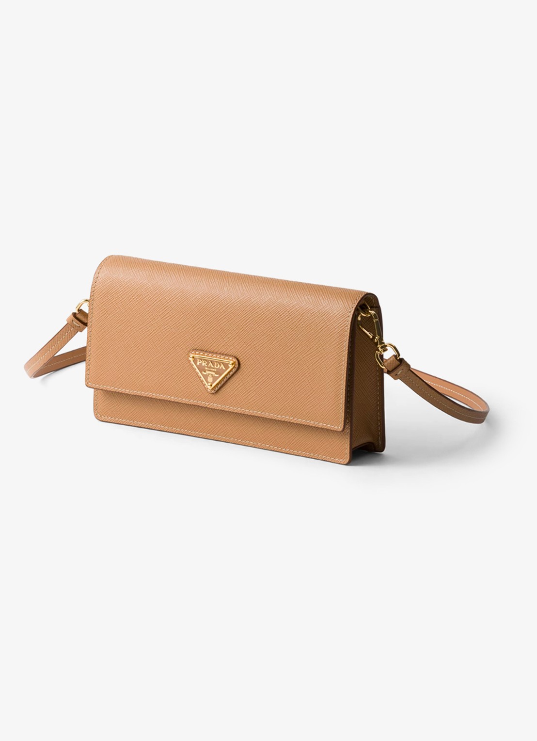 Prada Mini clutch van leer met afneembare schouderriem - voorkant 4 camel