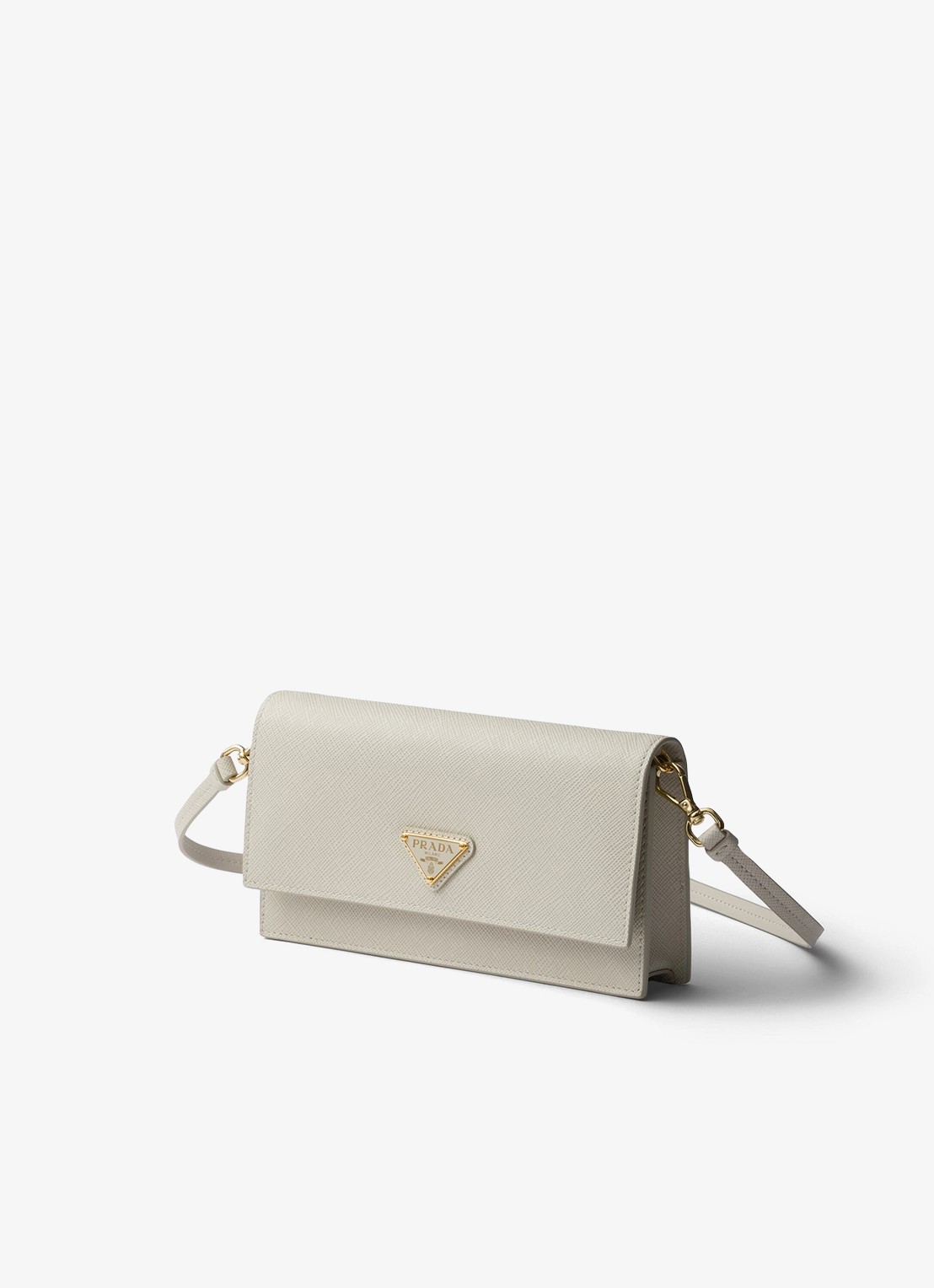 Prada Mini clutch van leer met afneembare schouderriem - voorkant 5 lichtgrijs