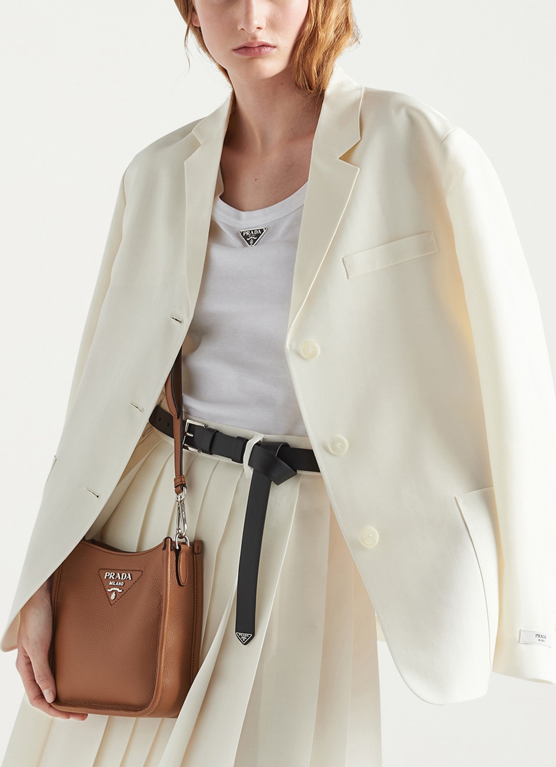Prada Mini schoudertas van leer - voorkant 3 cognac