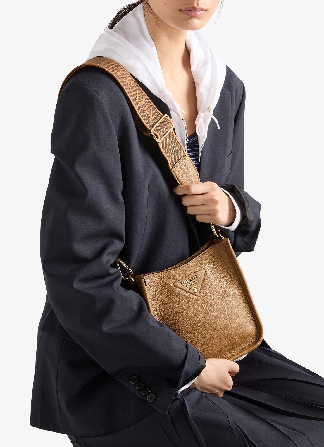 Prada Mini schoudertas van leer - voorkant 2 camel