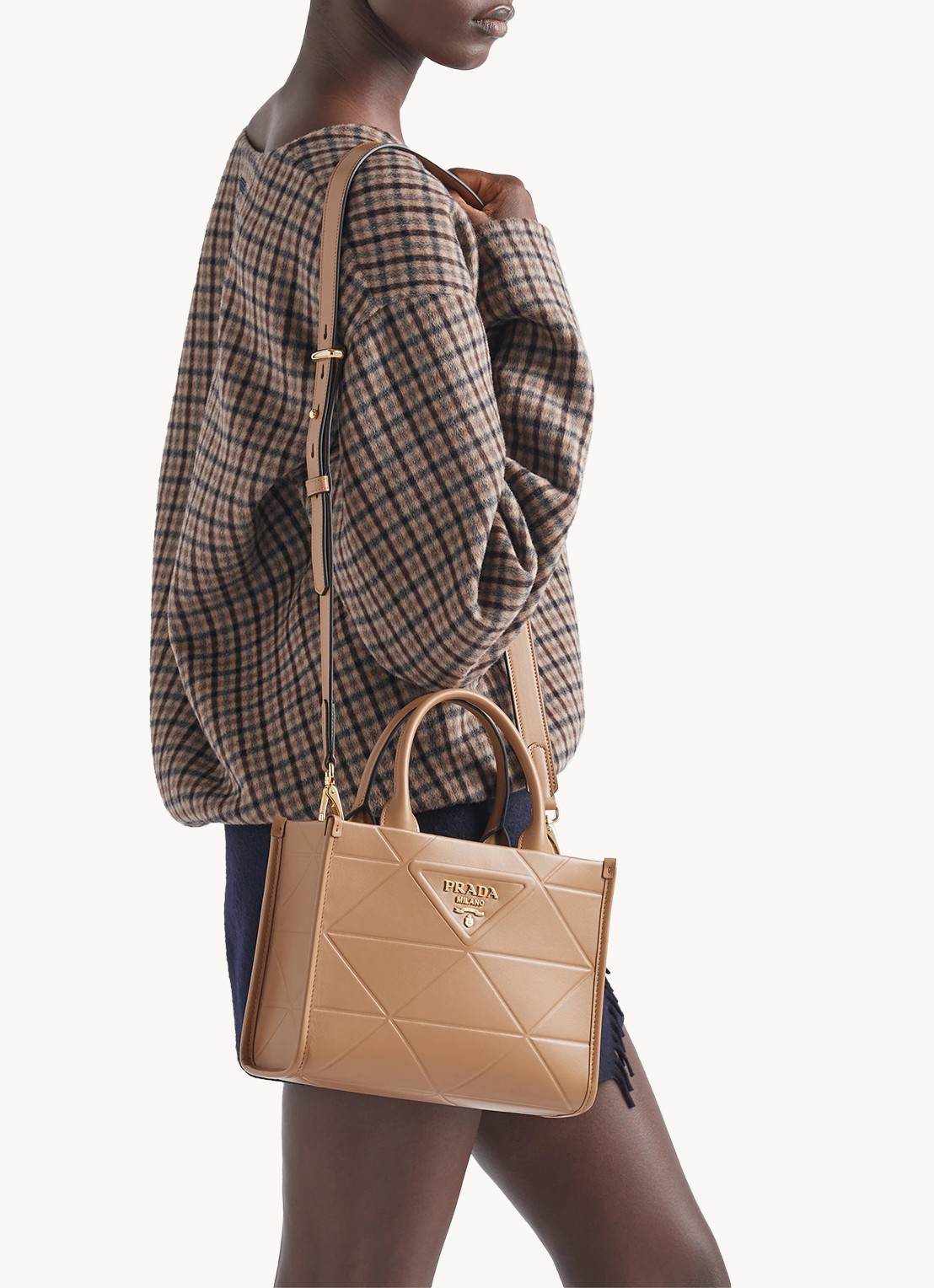 Prada Mini Symbole handtas van leer - voorkant 2 camel