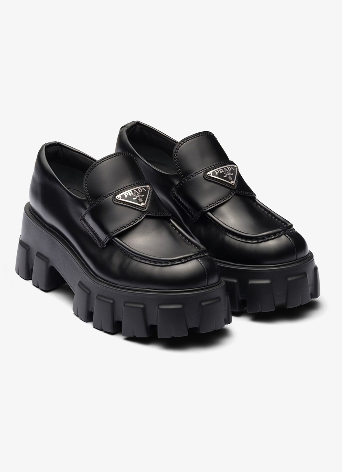 Prada Monolith loafer van leer met plateauzool - detail 4 zwart