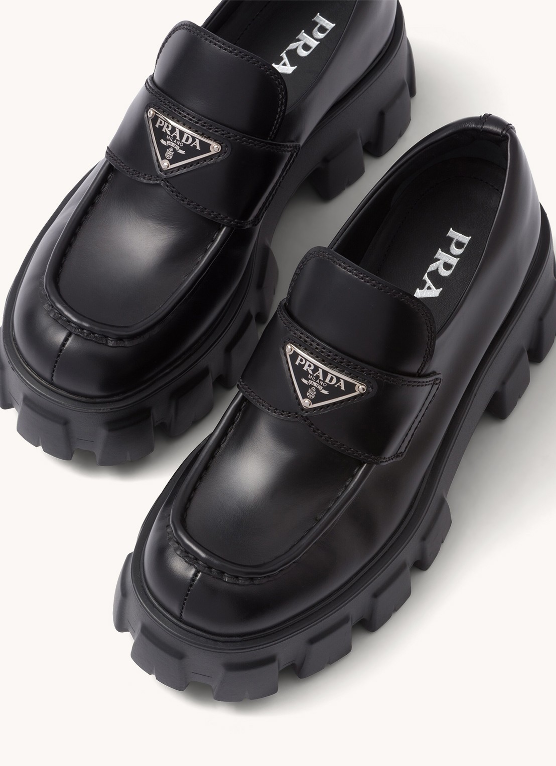 Prada Monolith loafer van leer met plateauzool - detail 3 zwart