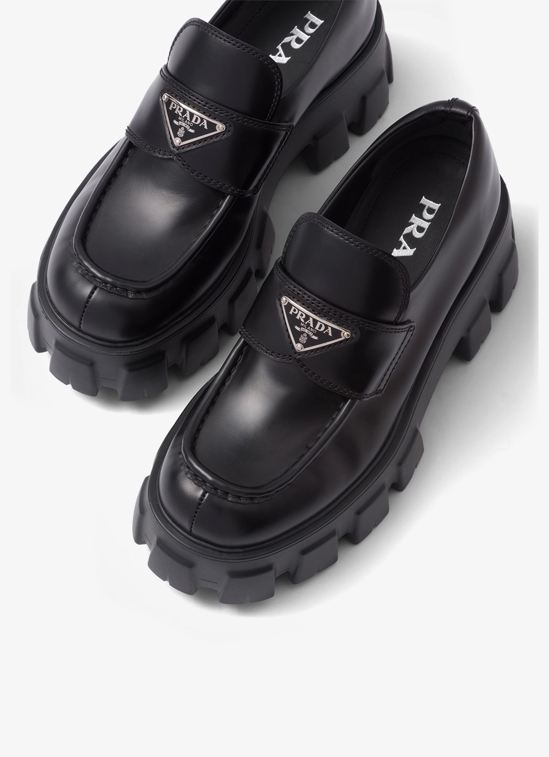 Prada Monolith loafer van leer met plateauzool - detail 6 zwart