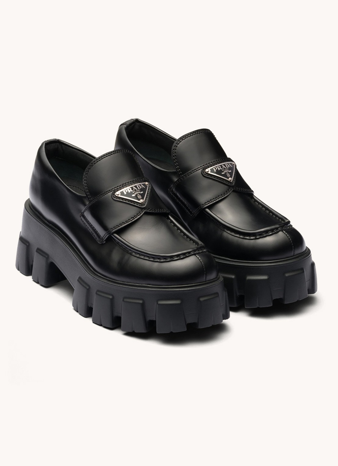Prada Monolith loafer van leer met plateauzool - voorkant 6 zwart