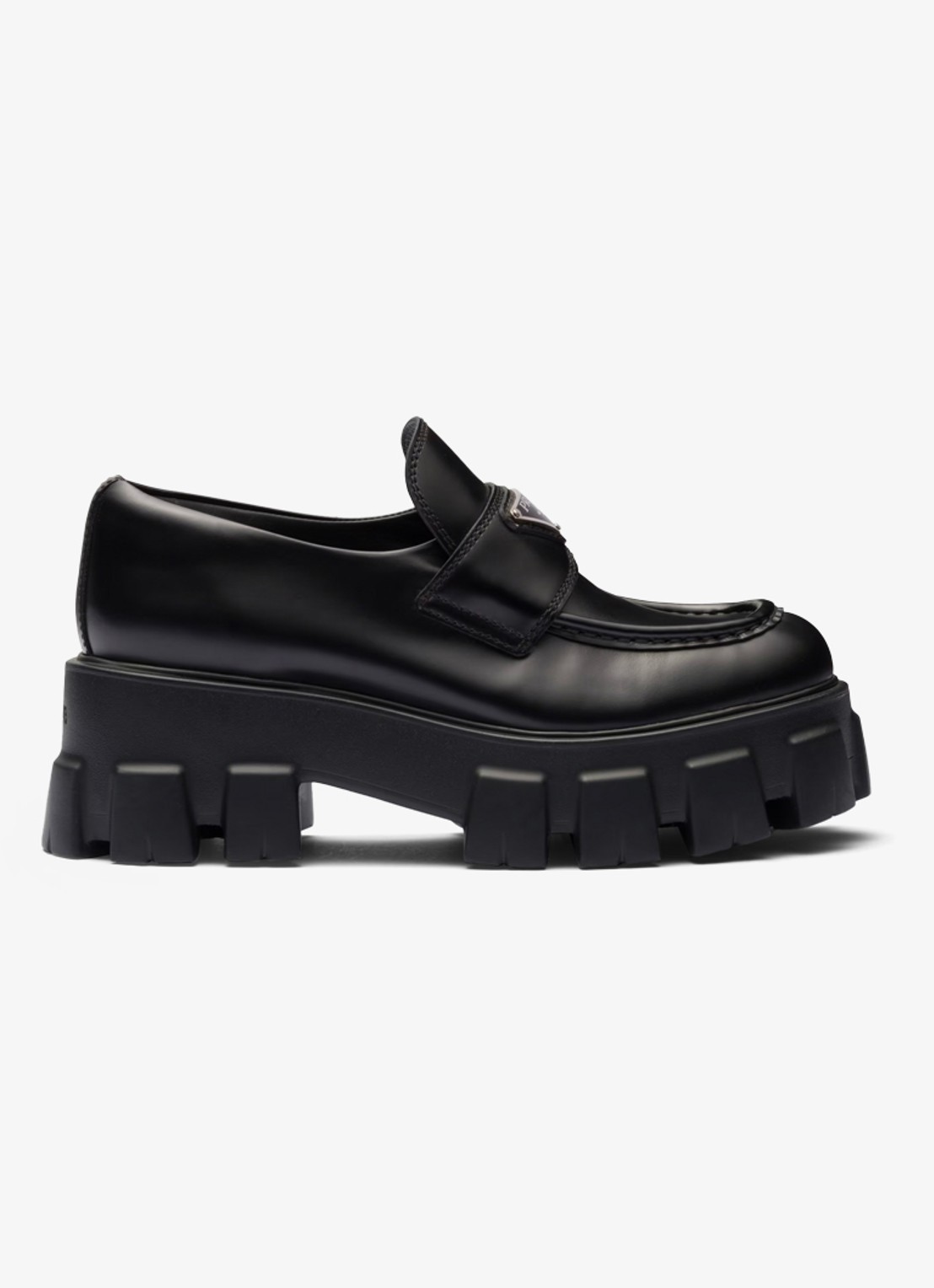 Prada Monolith loafer van leer met plateauzool - voorkant zwart