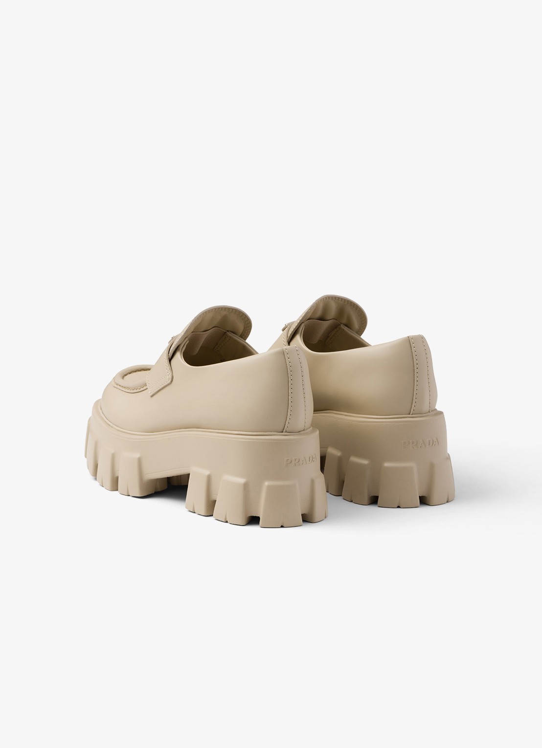 Prada Monolith loafer van leer met plateauzool - achterkant 3 beige