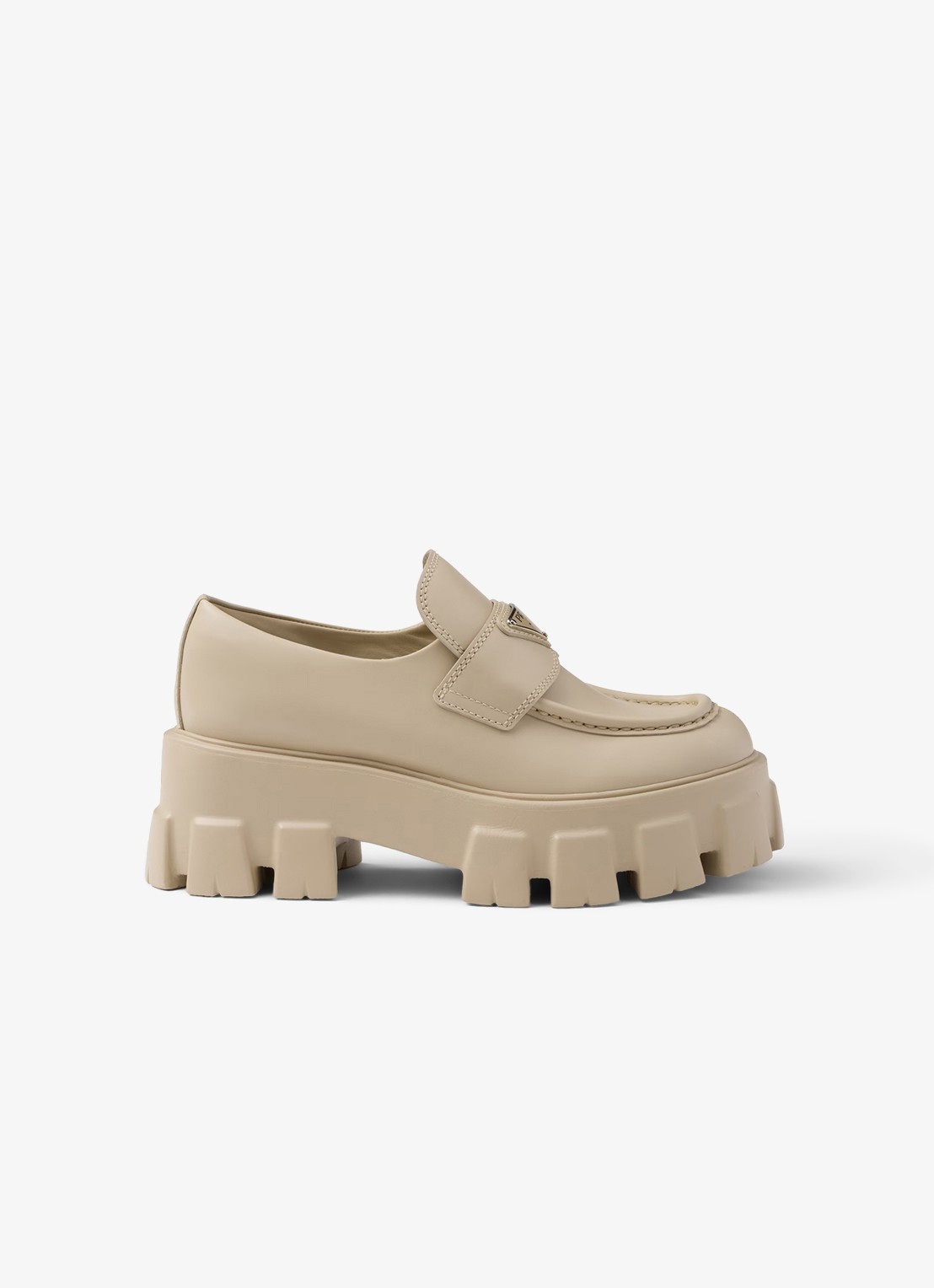 Prada Monolith loafer van leer met plateauzool - voorkant 2 beige