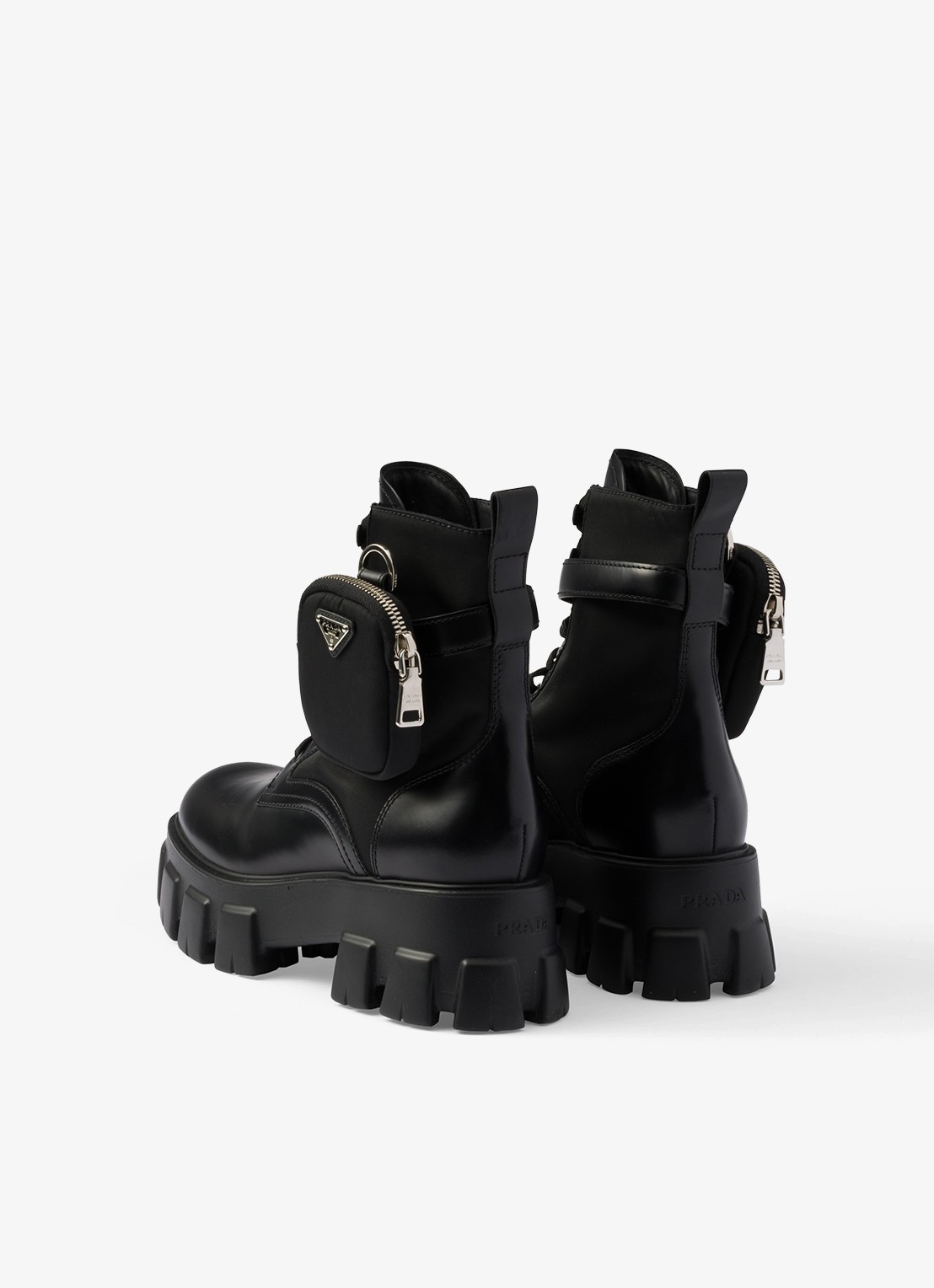 Prada Monolith Re-Nylon biker boot van leer - achterkant 7 zwart