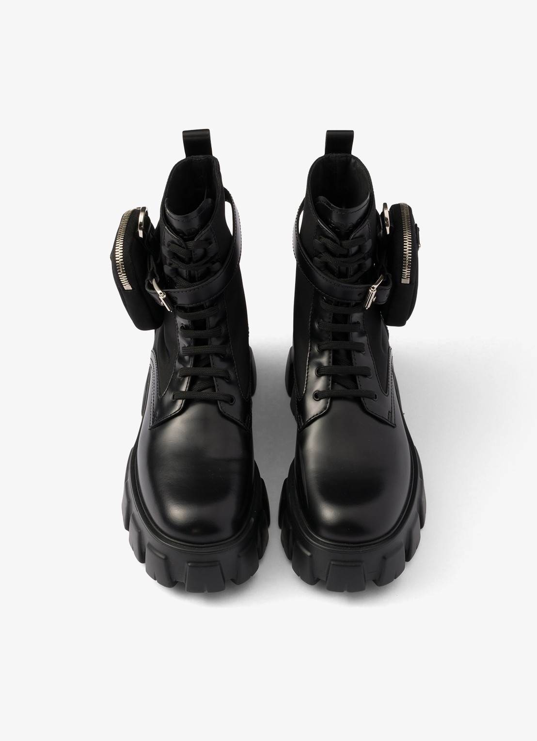 Prada Monolith Re-Nylon biker boot van leer - detail 4 zwart