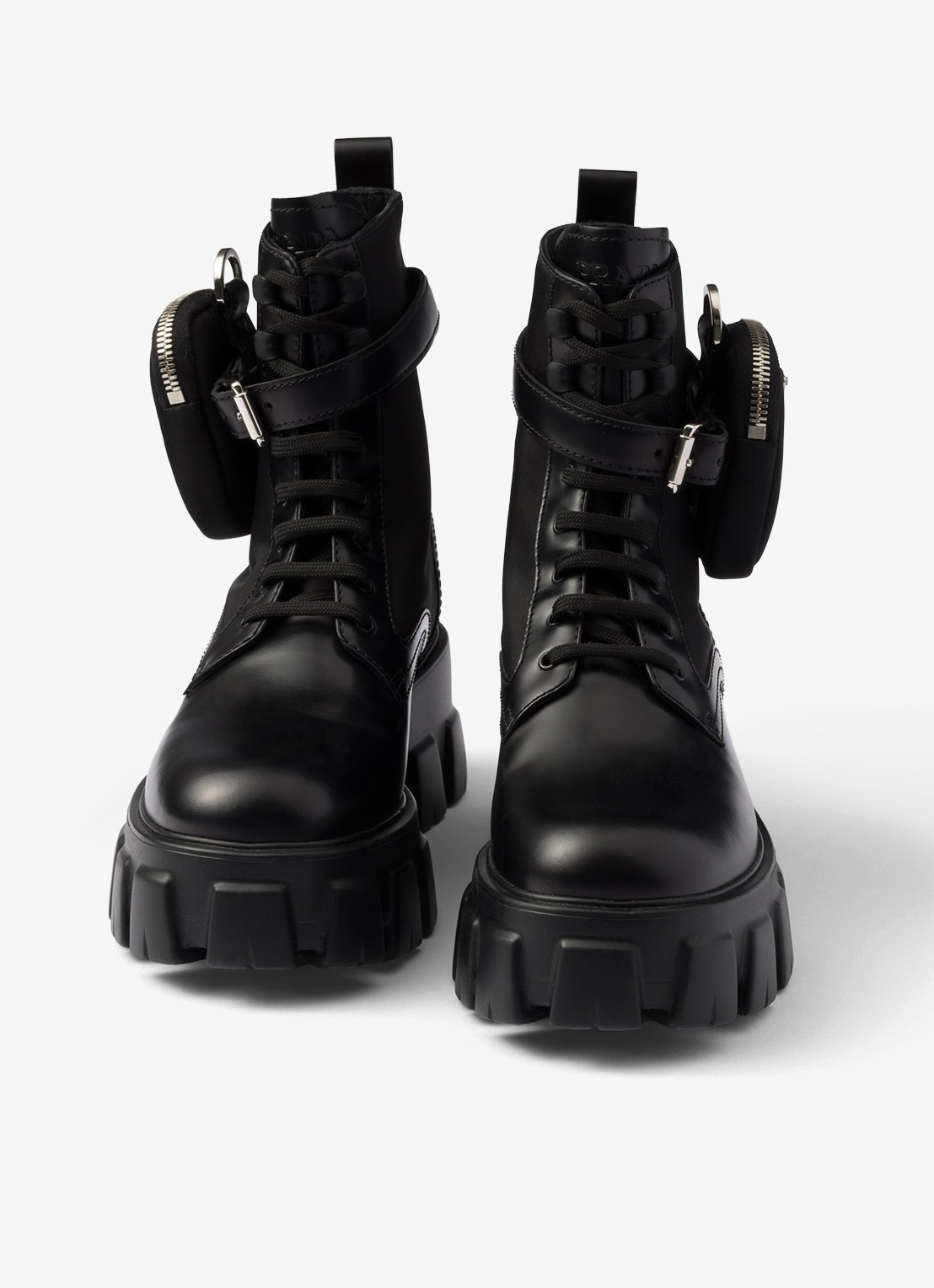 Prada Monolith Re-Nylon biker boot van leer - detail 5 zwart