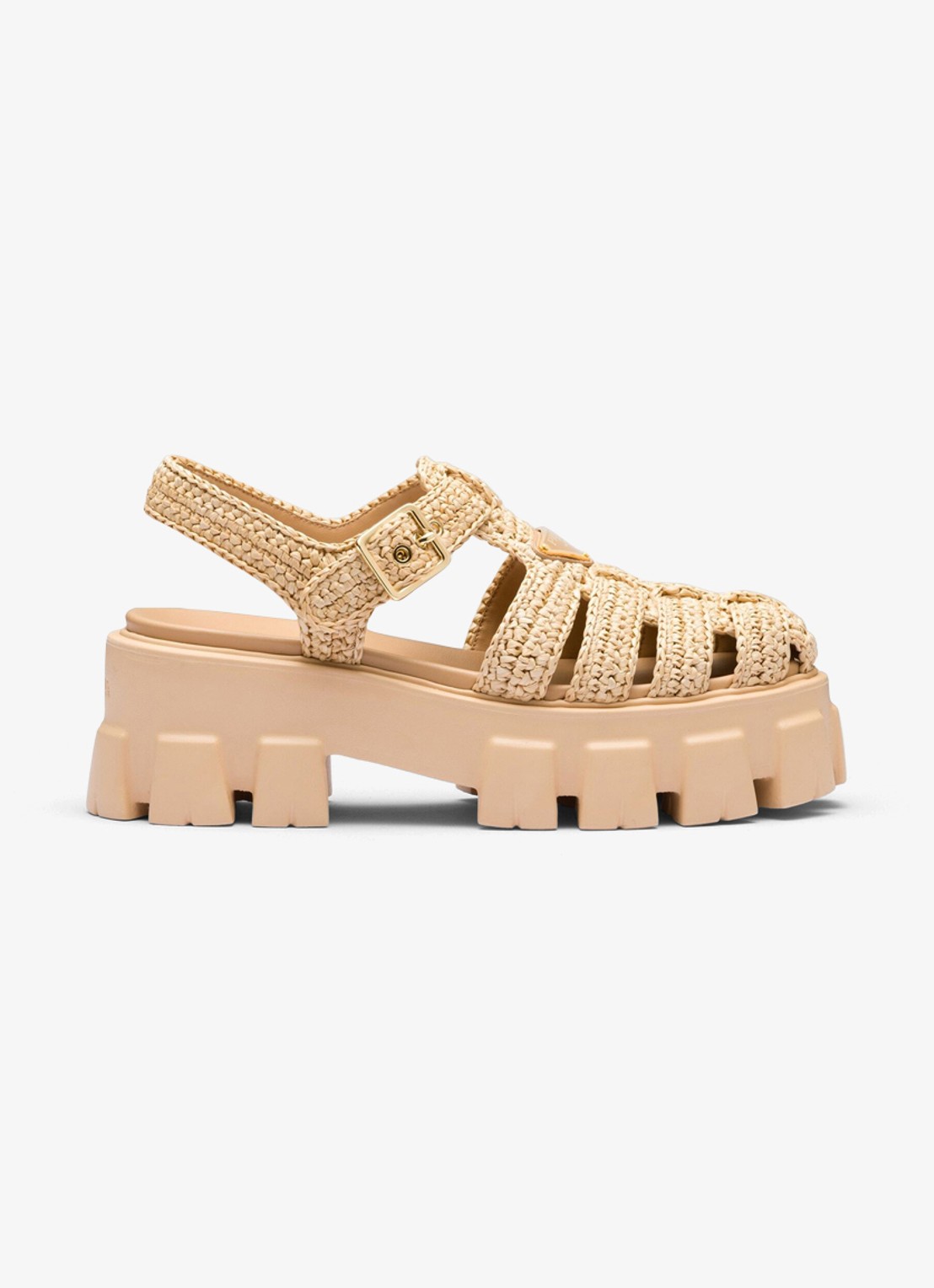 Prada Monolith sandaal met logo - voorkant beige