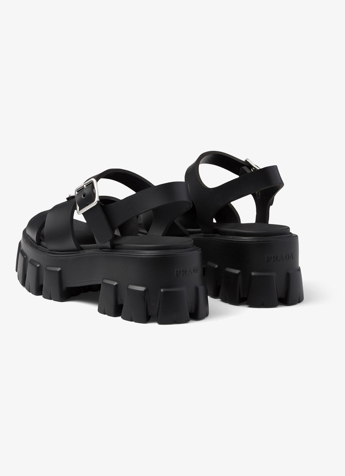 Prada Monolith sandaal van rubber met logo - achterkant 3 zwart