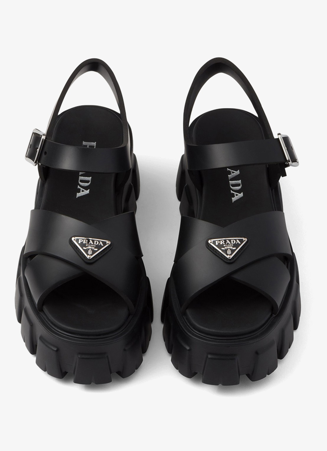 Prada Monolith sandaal van rubber met logo - detail zwart