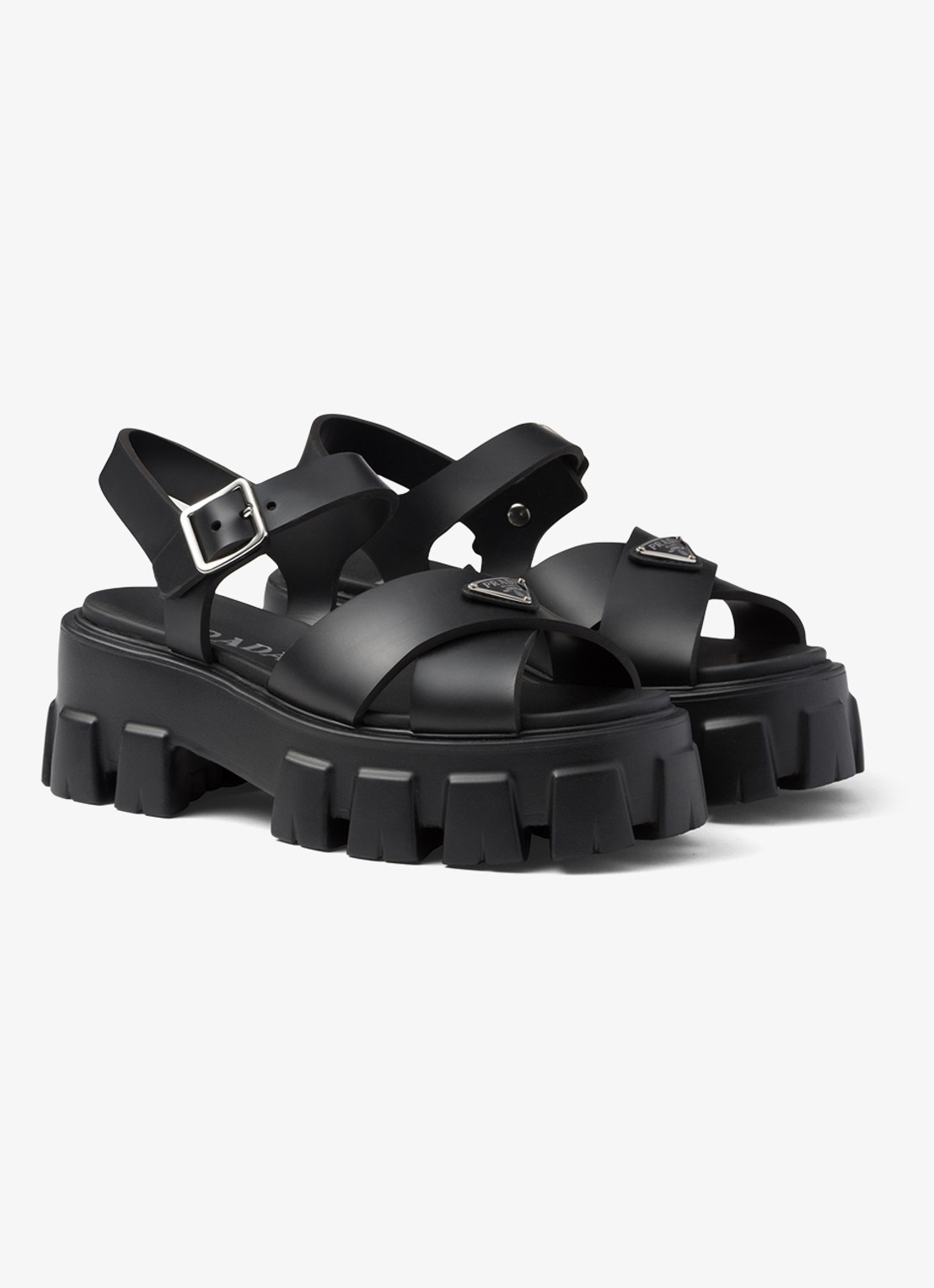 Prada Monolith sandaal van rubber met logo - voorkant 4 zwart